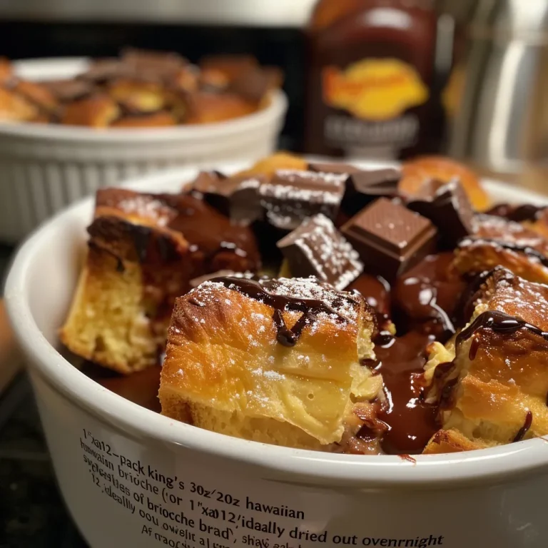 The Chocolate Bread Pudding That Will Steal Your Heart Close-up of a rich chocolate bread pudding with a glossy finish and melted chocolate on top.