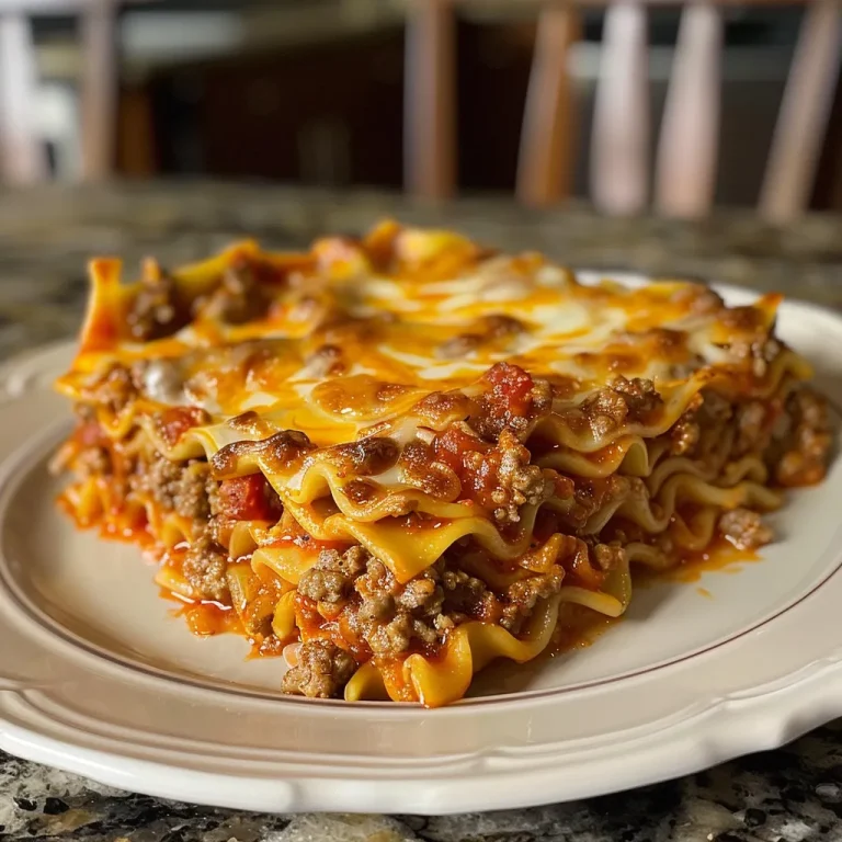 Egg Noodle Lasagna: A Cozy Dish That Brings Everyone Together Close-up side view of a juicy egg noodle lasagna with layers of cheese and meat.