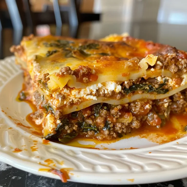 Lasagna That Loves You Back: High Protein Cottage Cheese Delight Close-up of a slice of high protein cottage cheese lasagna with melted cheese on top.