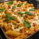 Juicy ricotta pasta bake with tantalizing layers of cheese and tomatoes.