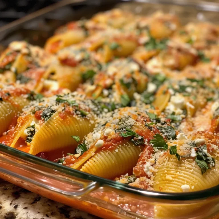 Cozy Up with the Best Easy Ricotta Stuffed Shells That Make Family Dinners Magical Close-up view of juicy ricotta stuffed pasta shells topped with marinara sauce.