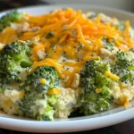 Close-up view of a creamy broccoli casserole topped with golden cracker crumbs.