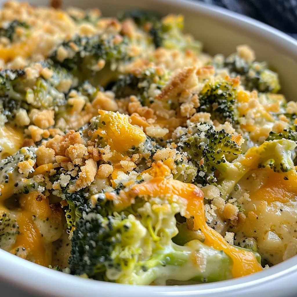 Side view of a slow cooker filled with a cheesy broccoli casserole dish.