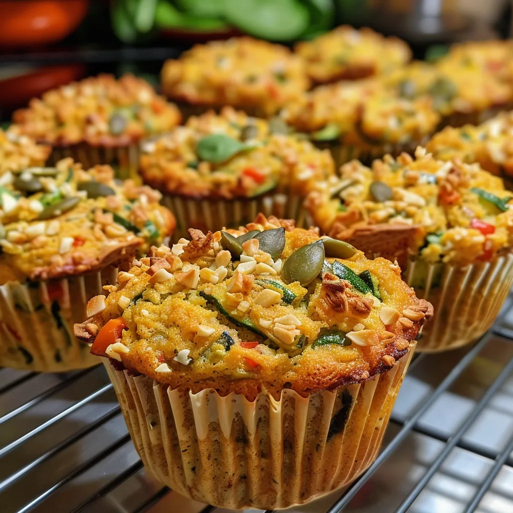 Side view of moist vegan muffins showcasing their fluffy texture and colorful ingredients.