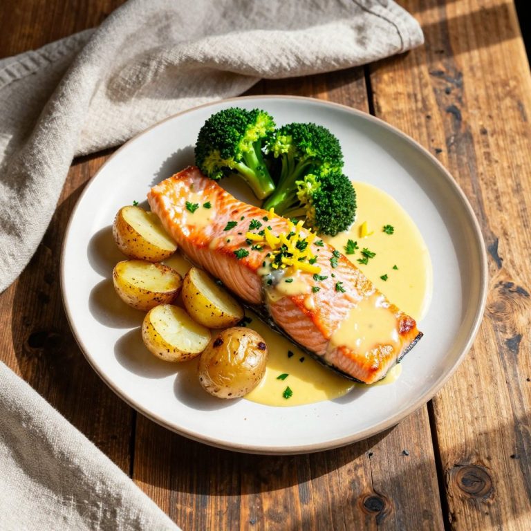 Lemon Butter Salmon with Crispy Potatoes and Broccoli: A Delicious and Easy Weeknight Meal