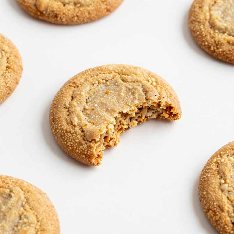 Top-down view of three golden-brown brown sugar cookies on a rustic wooden table.