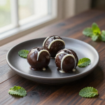 Close-up of Oreo balls on a rustic wooden surface.