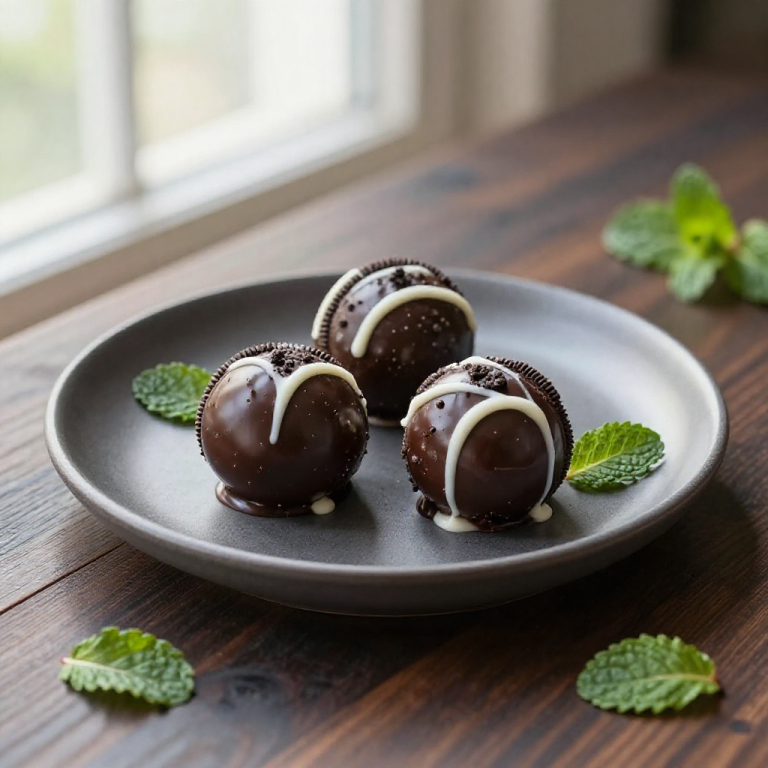 Close-up of Oreo balls on a rustic wooden surface.