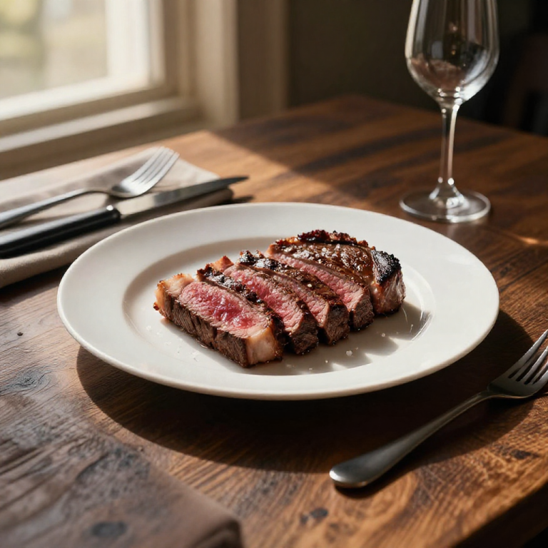 Steak on white plate with asparagus.