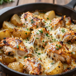 Garlic Parmesan chicken and potatoes on a white plate.