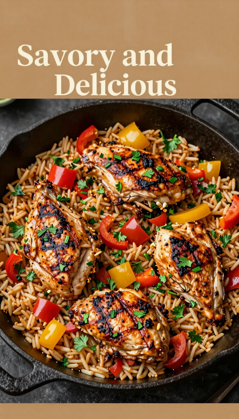 Save this Cast iron skillet filled with a savory chicken and rice meal. on Pinterest