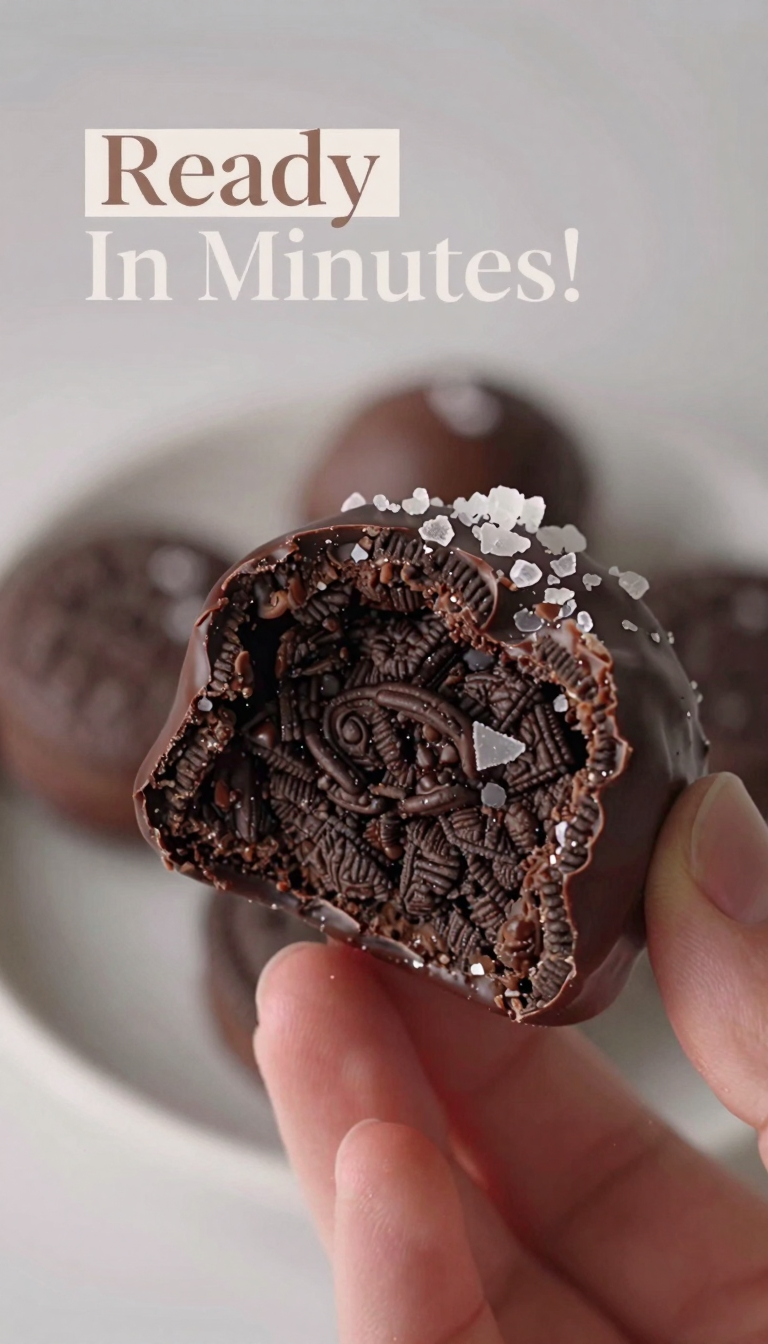 Save this Chocolate-covered Oreo dessert, bite taken, highlighting interior. on Pinterest