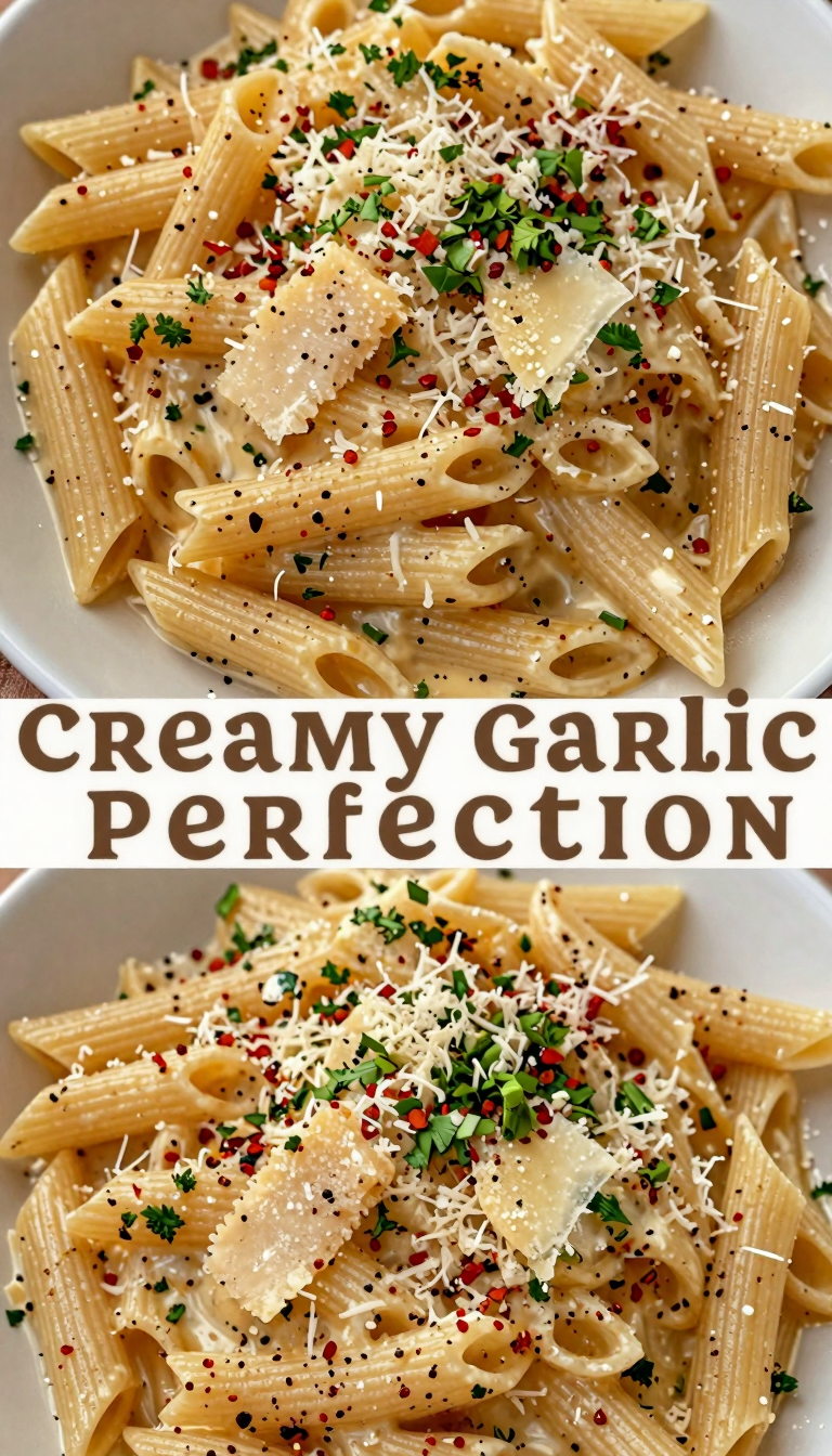 Save this Close-up of creamy pasta dish with red pepper flakes. on Pinterest