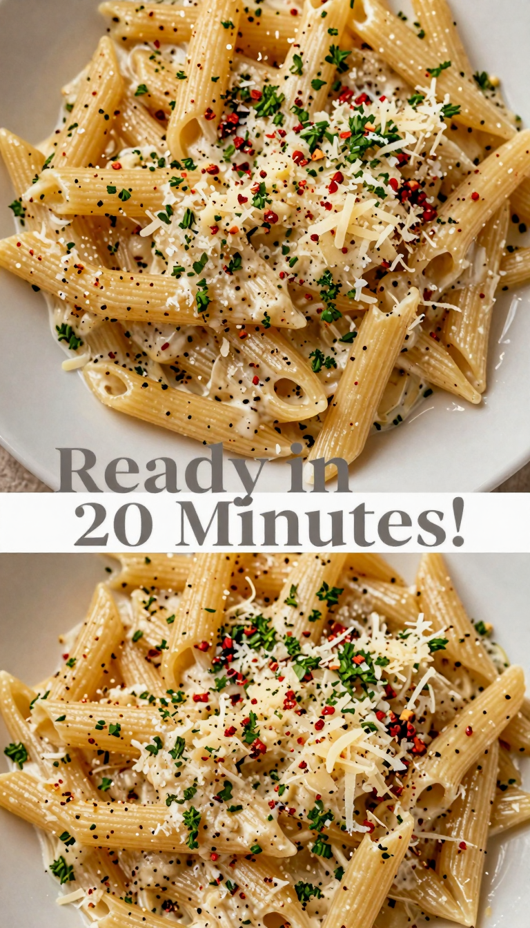 Save this Close-up of pasta with creamy sauce, herbs, and cheese. on Pinterest