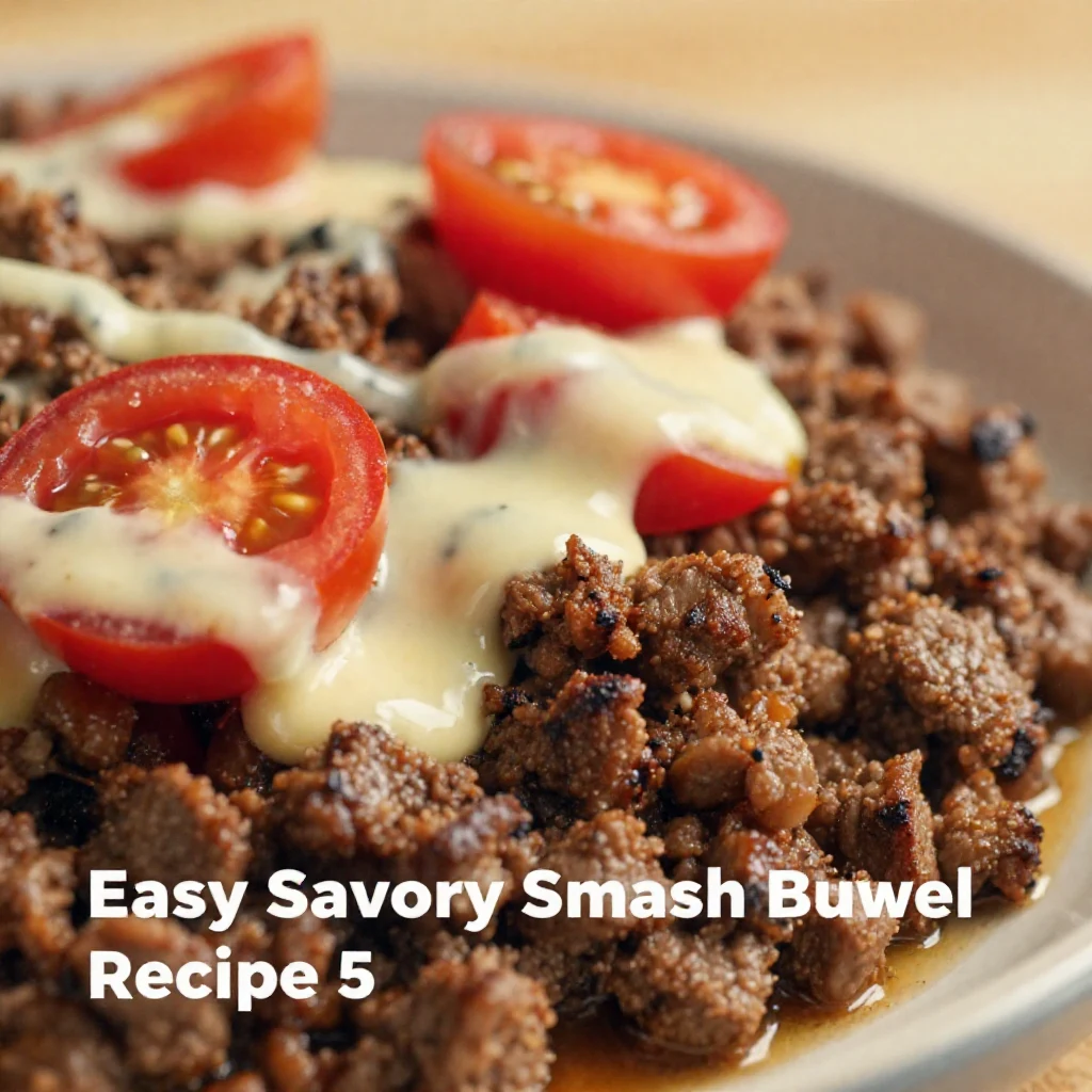 A delicious savory smash burger bowl filled with lettuce, tomatoes, and burger patties.