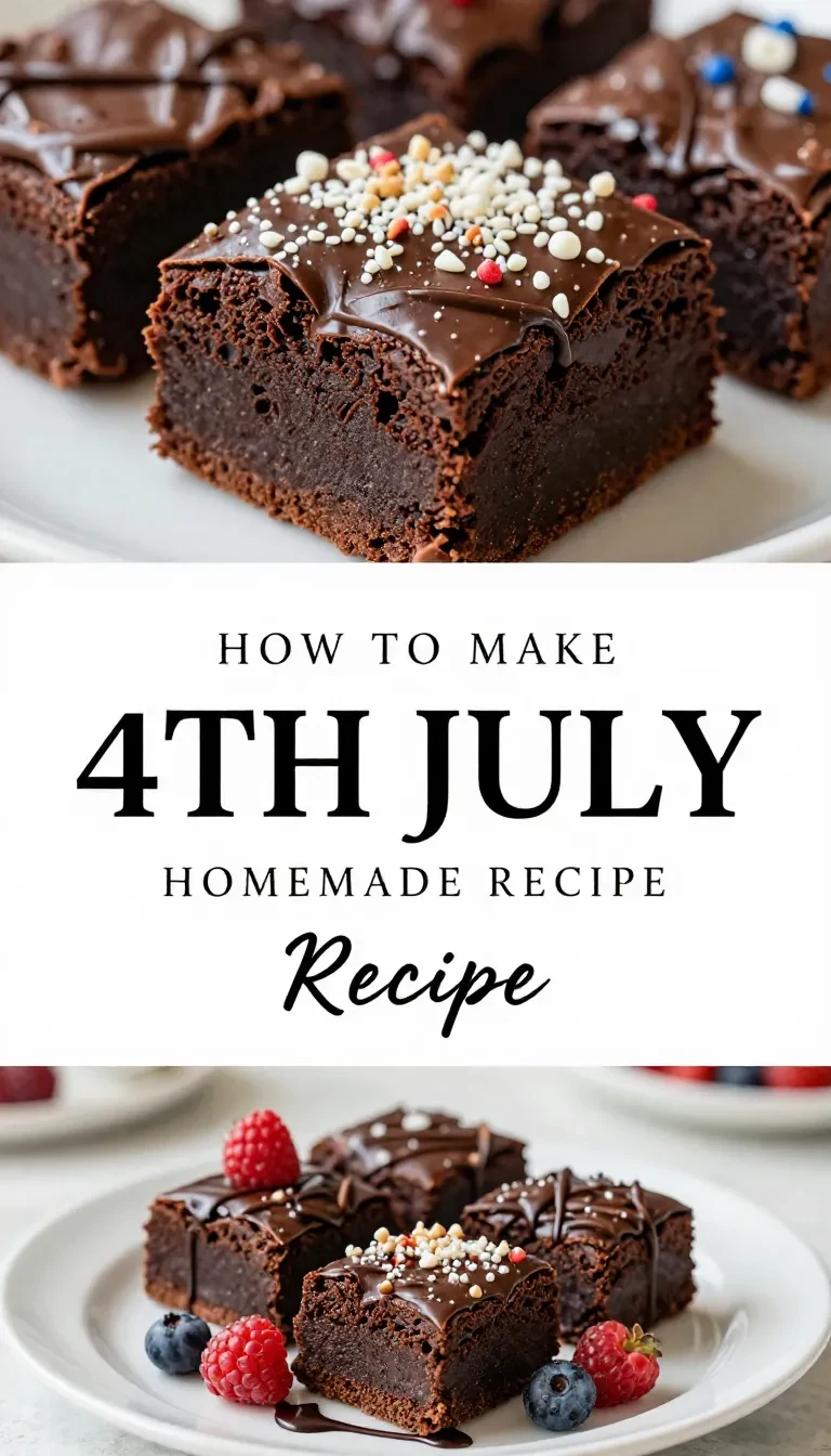 A plate of rich, chocolate brownies decorated with red, white, and blue sprinkles for 4th of July celebrations.