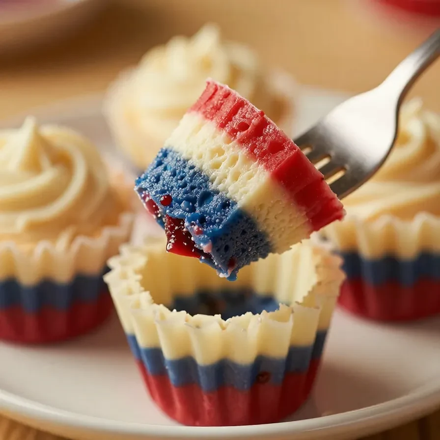 Layered red, white, and blue dirt cups topped with festive sprinkles for the 4th of July.