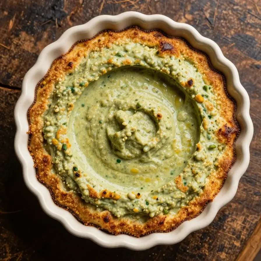 A creamy cheesy dip with green chiles in a bowl, surrounded by tortilla chips