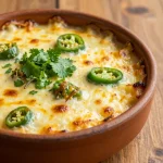 A creamy Hatch Green Chile Cheese Dip served in a rustic bowl, topped with fresh herbs.