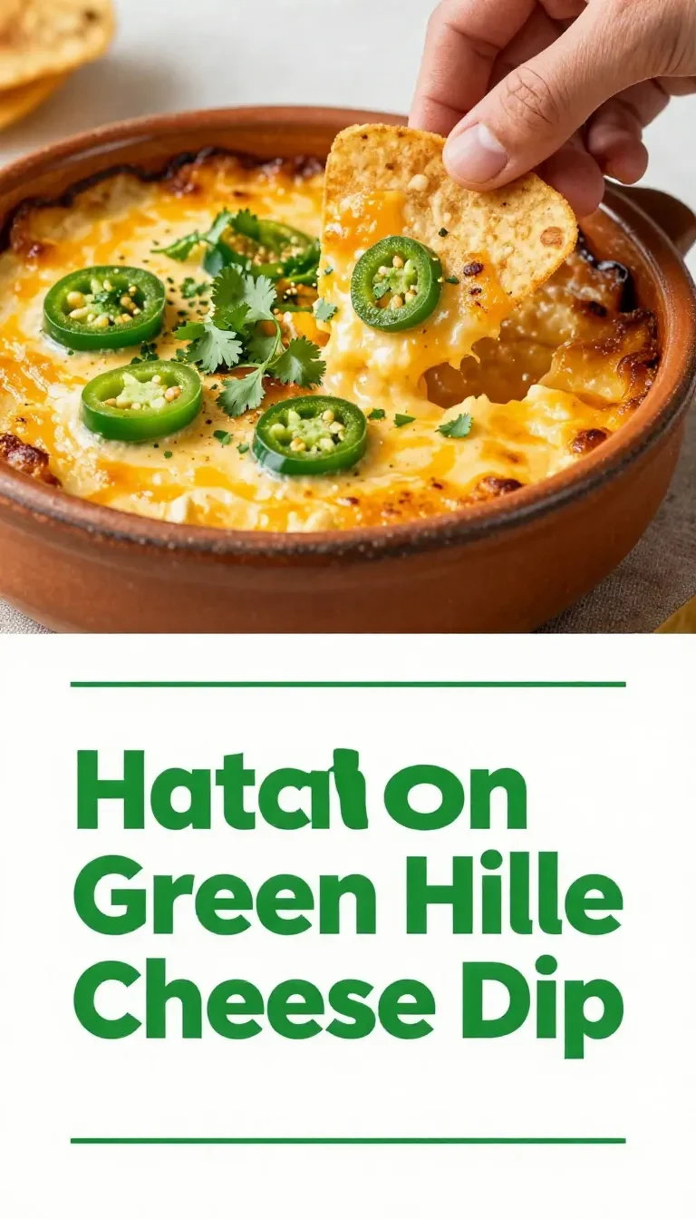 A creamy Hatch Green Chile Cheese Dip served in a rustic bowl, topped with fresh herbs.