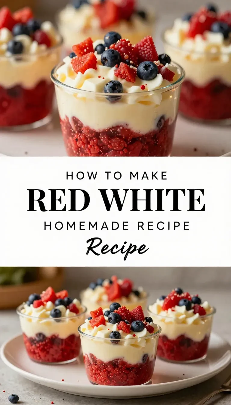 Layered dessert cups with red, white, and blue fillings topped with festive sprinkles.