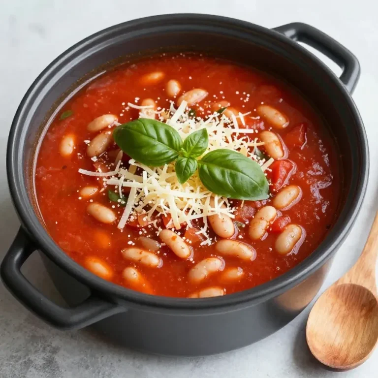 A bowl of Tuscan soup with white beans garnished with fresh herbs.