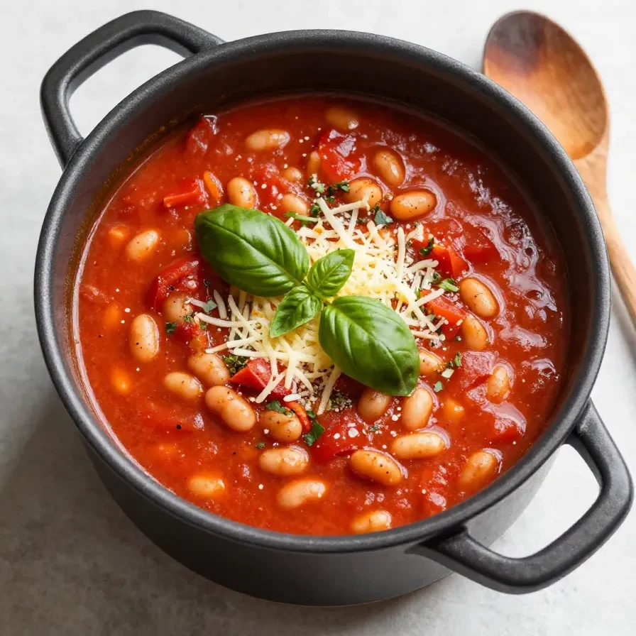 A bowl of Tuscan soup with white beans garnished with fresh herbs.