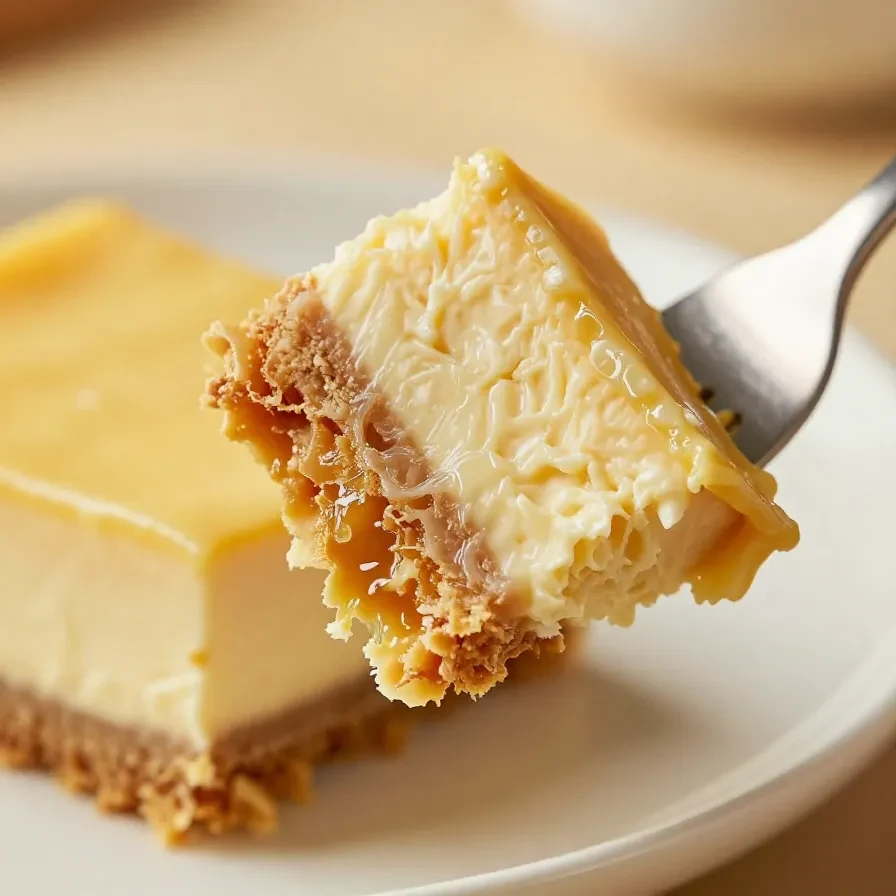 Close-up of Mexican churro cheesecake bars with cinnamon sugar topping.