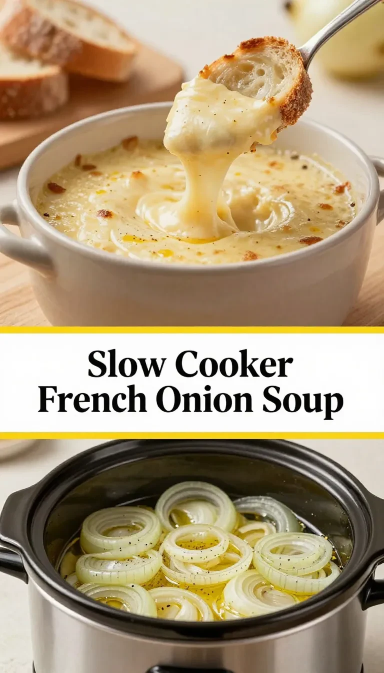 A bowl of steaming French onion soup topped with melted cheese and fresh herbs, served with a slice of crusty bread.