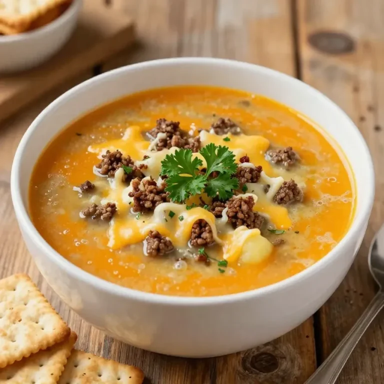 Cheesy Crock Pot Hamburger Potato Soup Recipe A bowl of cheesy crock pot hamburger potato soup topped with green onions and cheese