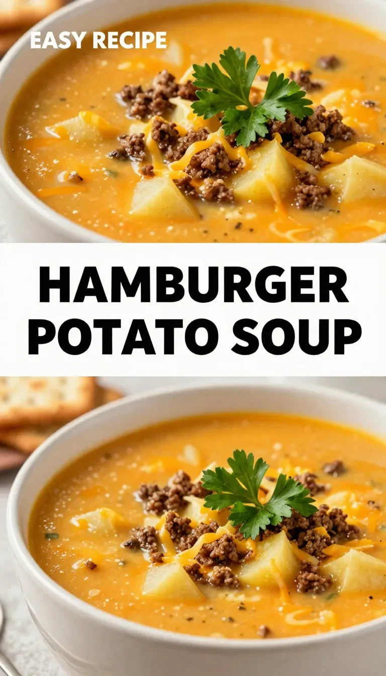A bowl of cheesy crock pot hamburger potato soup topped with green onions and cheese