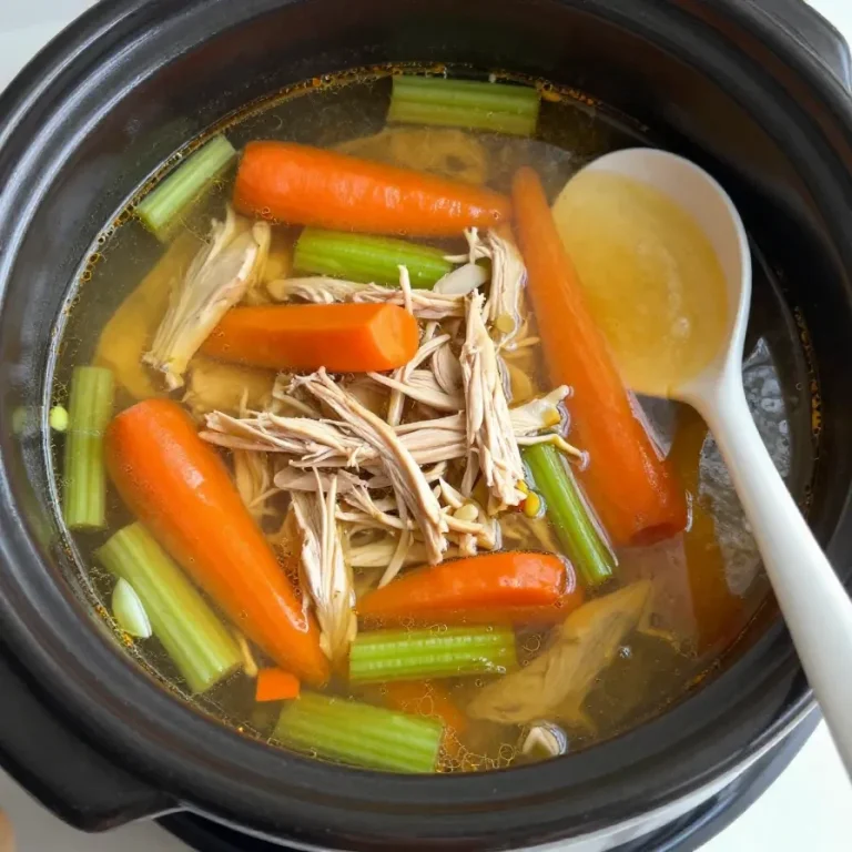Classic Chicken Soup (Slow Cooker & Instant Pot) A bowl of classic chicken soup garnished with parsley, served with a slice of bread