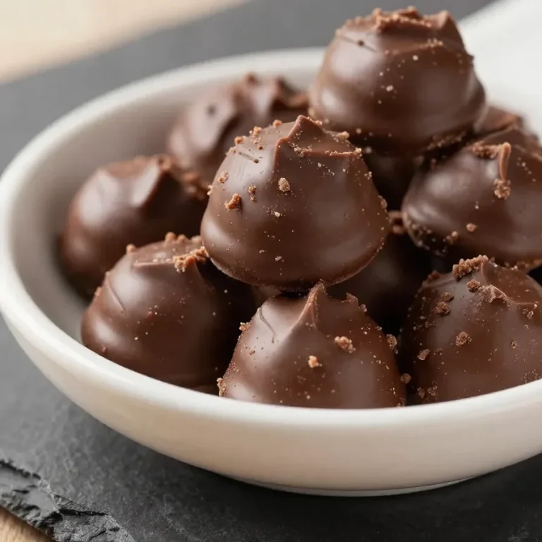 Close-up of three ingredient paleo vegan no bake brownie bites arranged on a plate.