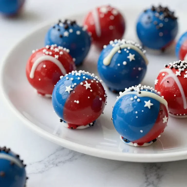A plate of Oreo balls decorated with patriotic red, white, and blue sprinkles.