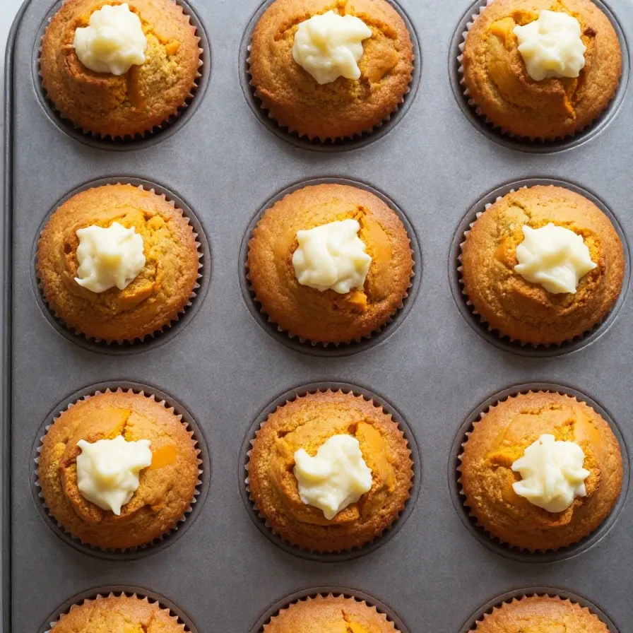 Freshly baked Starbucks pumpkin cream cheese muffins on a wooden table