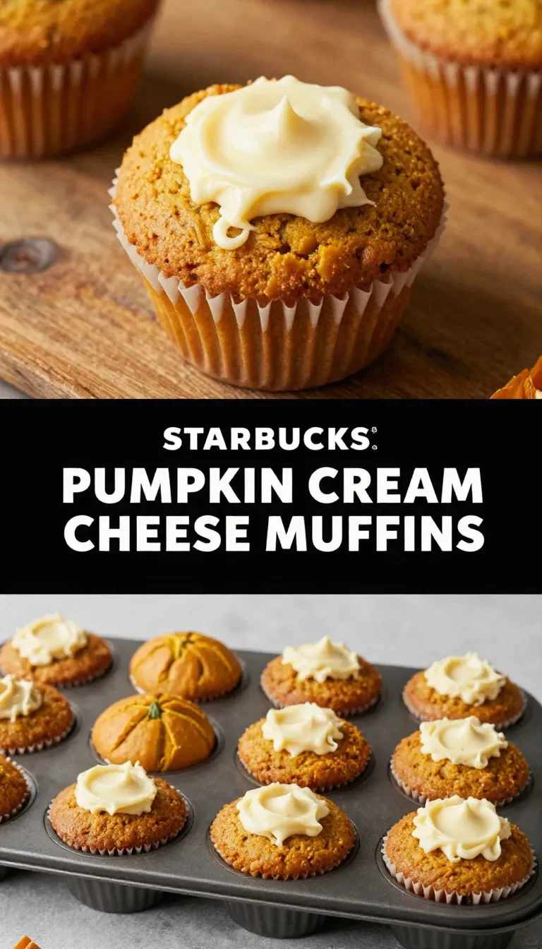 Freshly baked Starbucks pumpkin cream cheese muffins on a wooden table