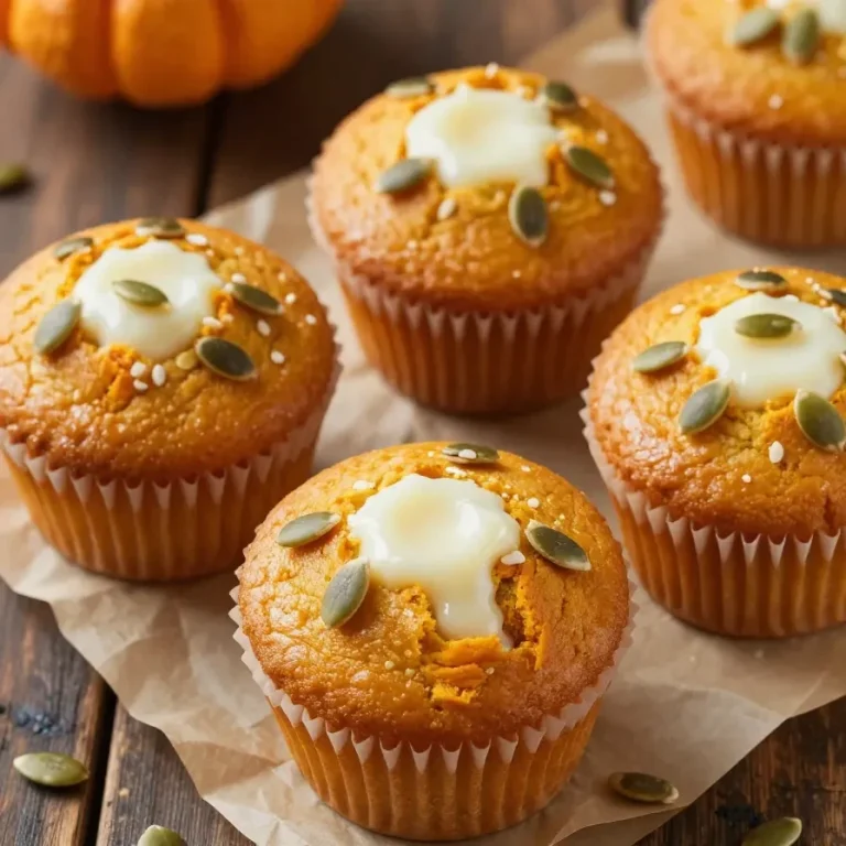 Pumpkin Cream Cheese Muffins Freshly baked pumpkin cream cheese muffins on a wooden table