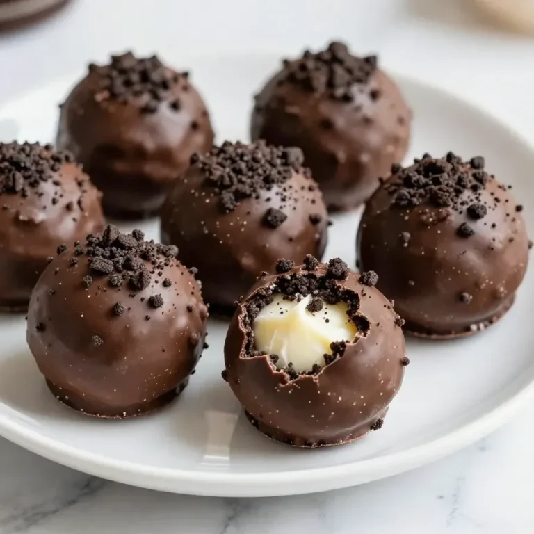 Close-up of homemade Oreo balls arranged on a white plate.