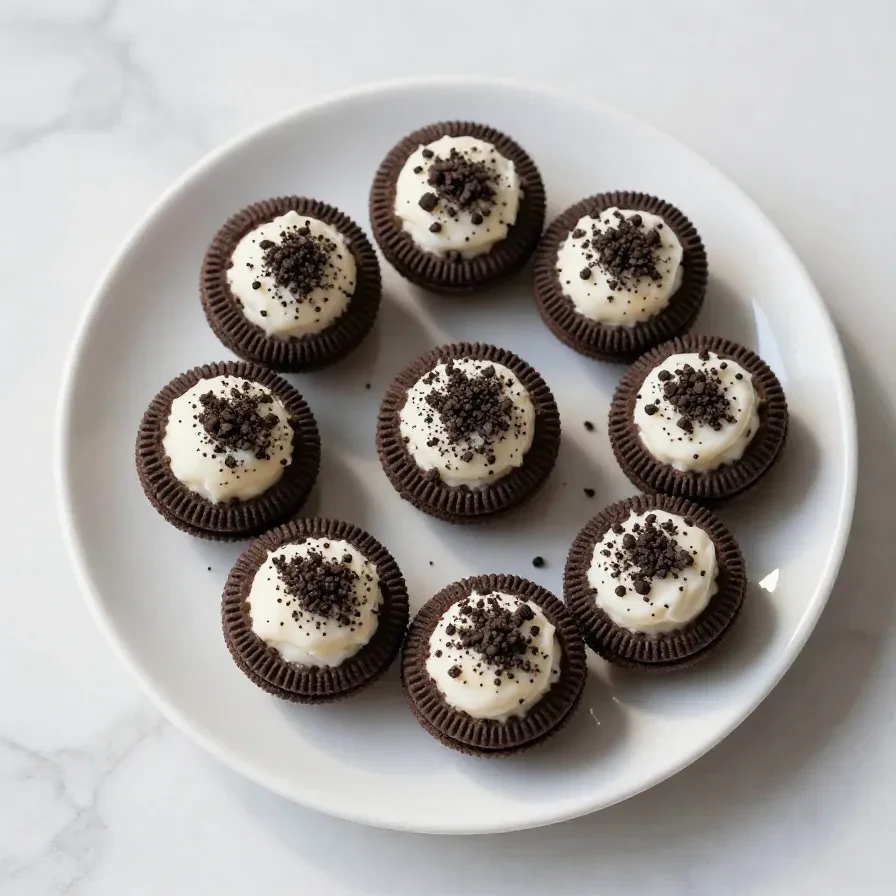 Close-up of homemade Oreo balls arranged on a white plate.