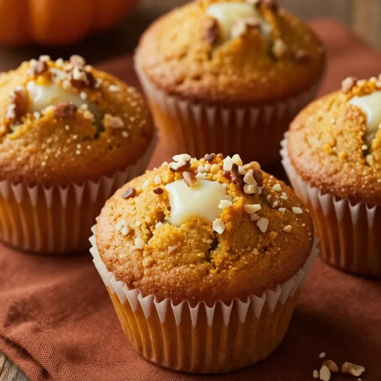 Gluten Free Pumpkin Cream Cheese Muffins Delicious gluten free pumpkin cream cheese muffins on a wooden table
