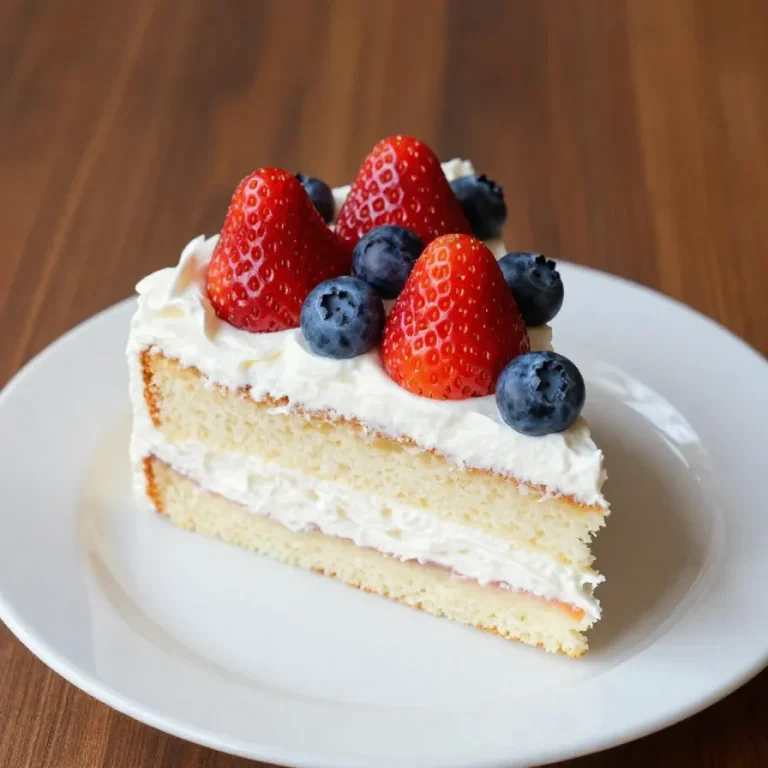 A festive red, white, and blue poke cake topped with whipped cream and sprinkles, perfect for patriotic celebrations.