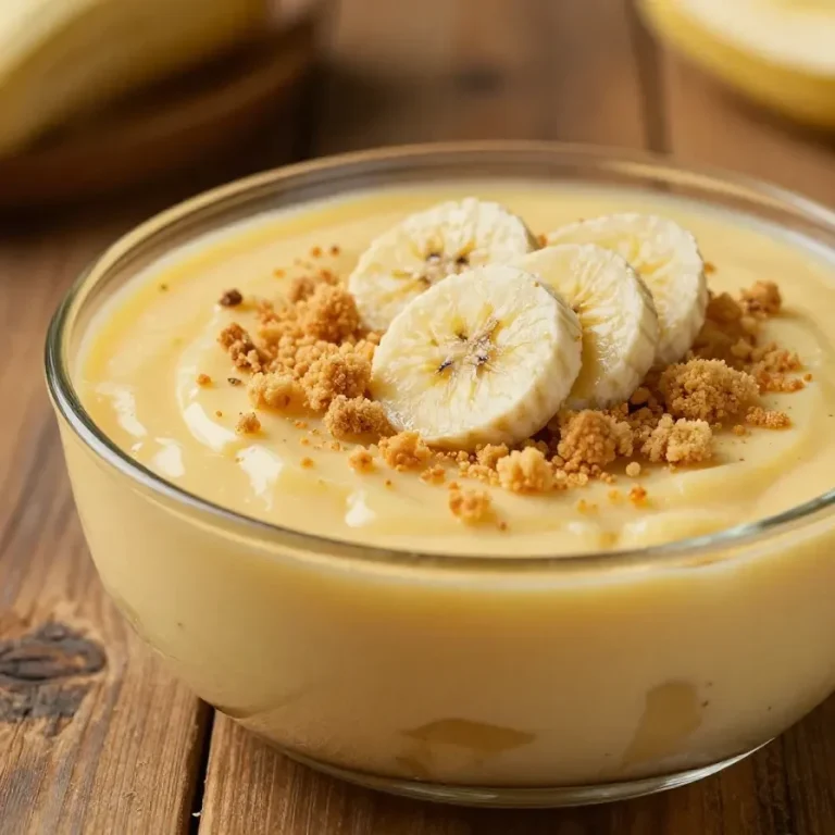 A bowl of old-fashioned homemade banana pudding topped with whipped cream and vanilla wafers.