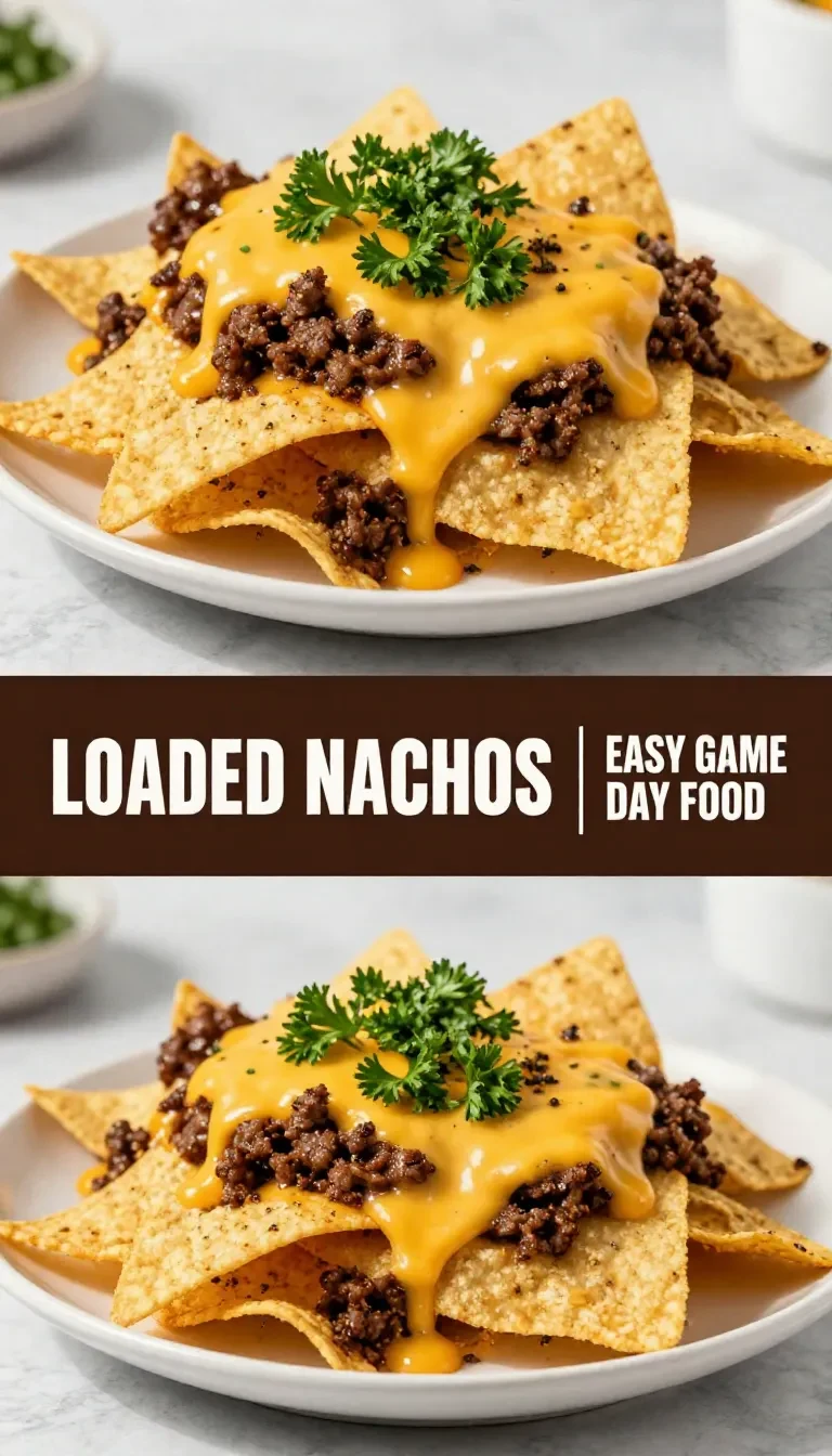 A plate of loaded nachos topped with cheese, jalapenos, and guacamole