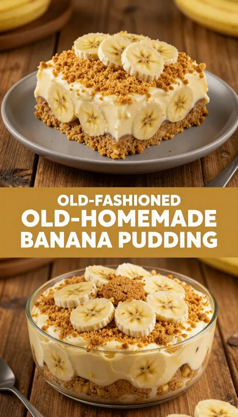 A bowl of old-fashioned homemade banana pudding topped with whipped cream and vanilla wafers.