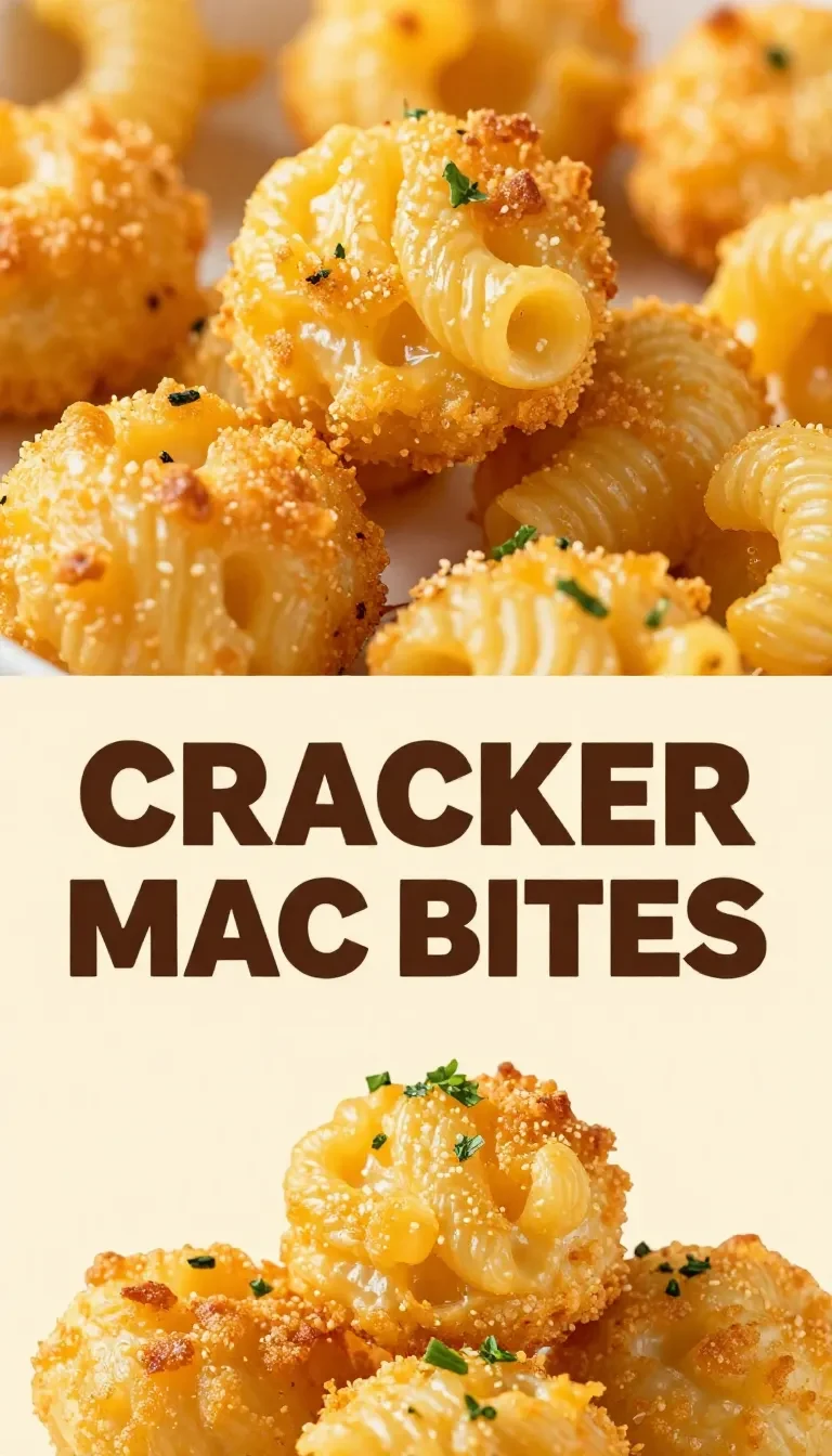 A plate of golden-brown mini macaroni and cheese bites with a crunchy cracker crust