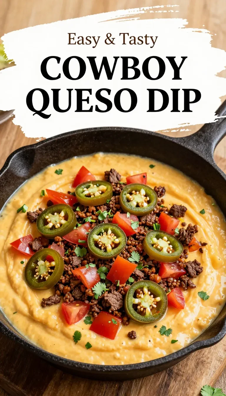 A creamy and cheesy cowboy queso dip served with tortilla chips