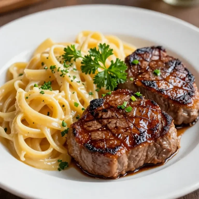 The Best Creamy Garlic Butter Steak Bites with Pasta Delicious creamy garlic butter steak bites served with pasta on a plate