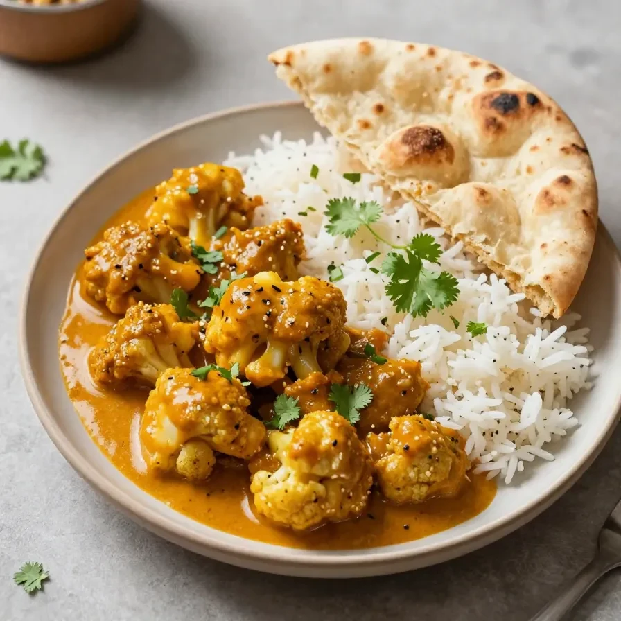 A creamy butter cauliflower dish garnished with fresh herbs