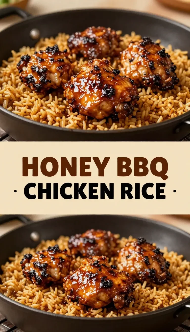 Delicious honey BBQ chicken served on a bed of fluffy rice with colorful vegetables