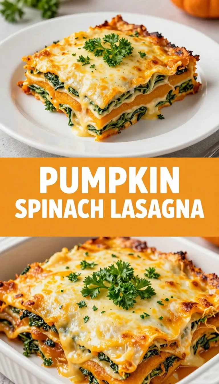 A delicious serving of healthy pumpkin spinach lasagna topped with fresh herbs